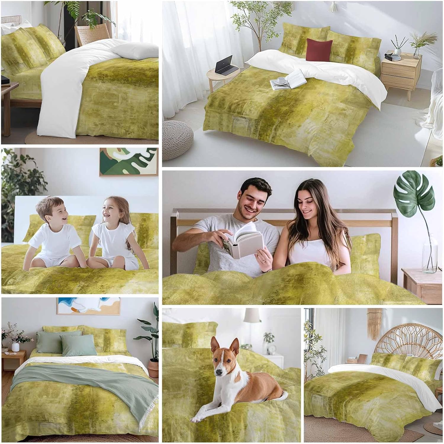 Prime Leader Yellow Gradient Duvet Cover Set Queen Size 4 Pieces Modern Abstract Oil Painting Minimalist Bedding Set with Zipper Closure, 1 Comforter Cover 90x92 Inches 1 Flat Sheet & 2 Pillow Cases