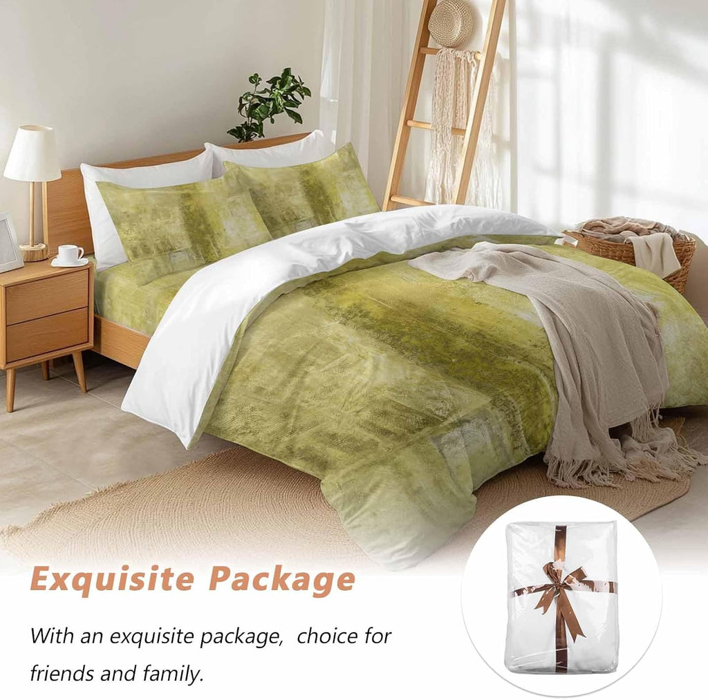 Prime Leader Yellow Gradient Duvet Cover Set Queen Size 4 Pieces Modern Abstract Oil Painting Minimalist Bedding Set with Zipper Closure, 1 Comforter Cover 92x106 Inches 1 Flat Sheet & 2 Pillow Cases