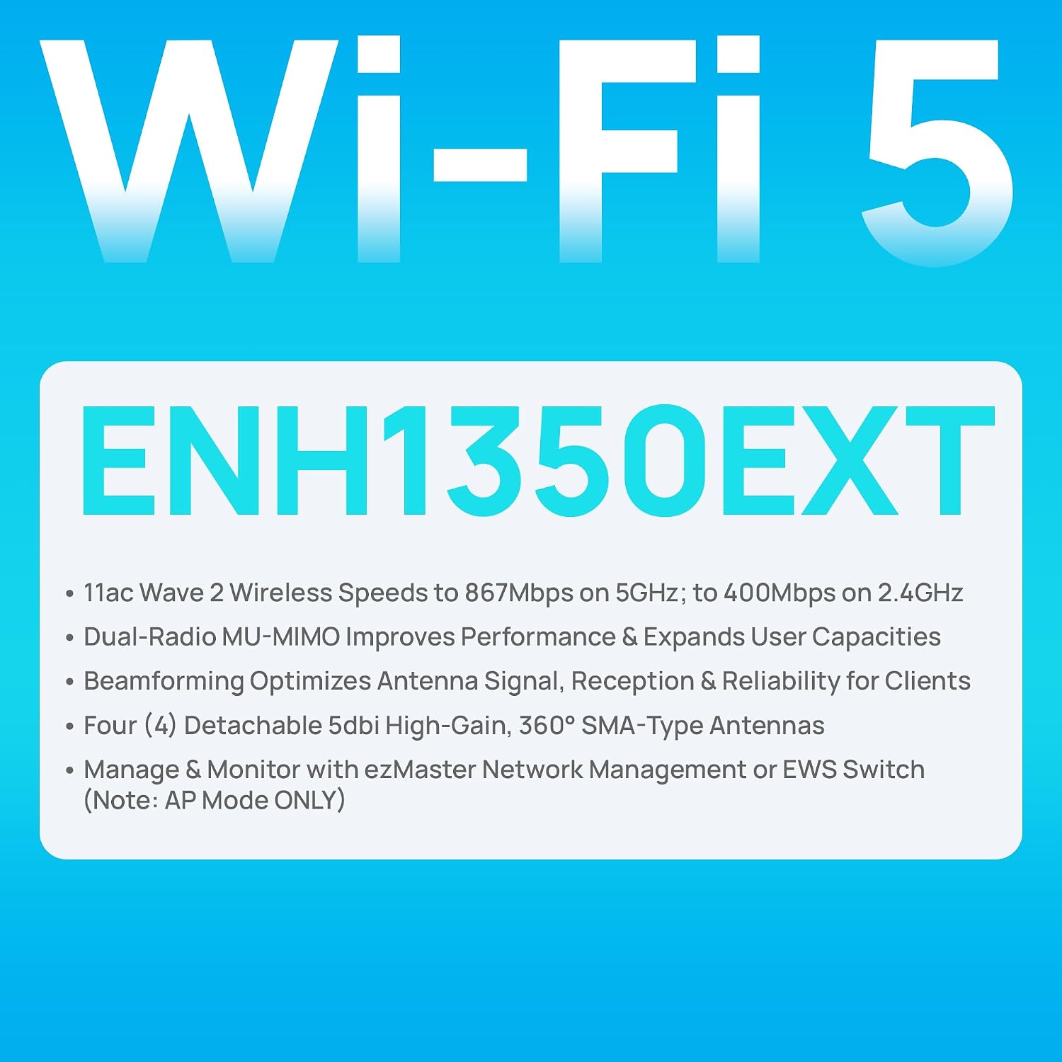 EnGenius ENH1350EXT Wi-Fi 5 AC1300 Outdoor Access Point - IP67 Weatherproof, Dual-Band Long Range Extender, MU-MIMO, PoE Injector & Mounting Kit Included