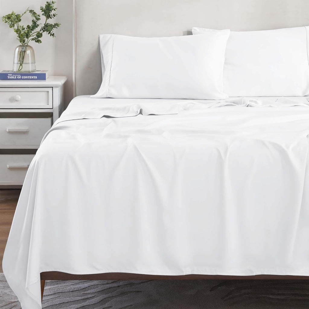 Superior Modal from Beechwood 300-Thread Count Solid Deep Pocket Sheet Set, King, White, 4-Piece SetxSuperior