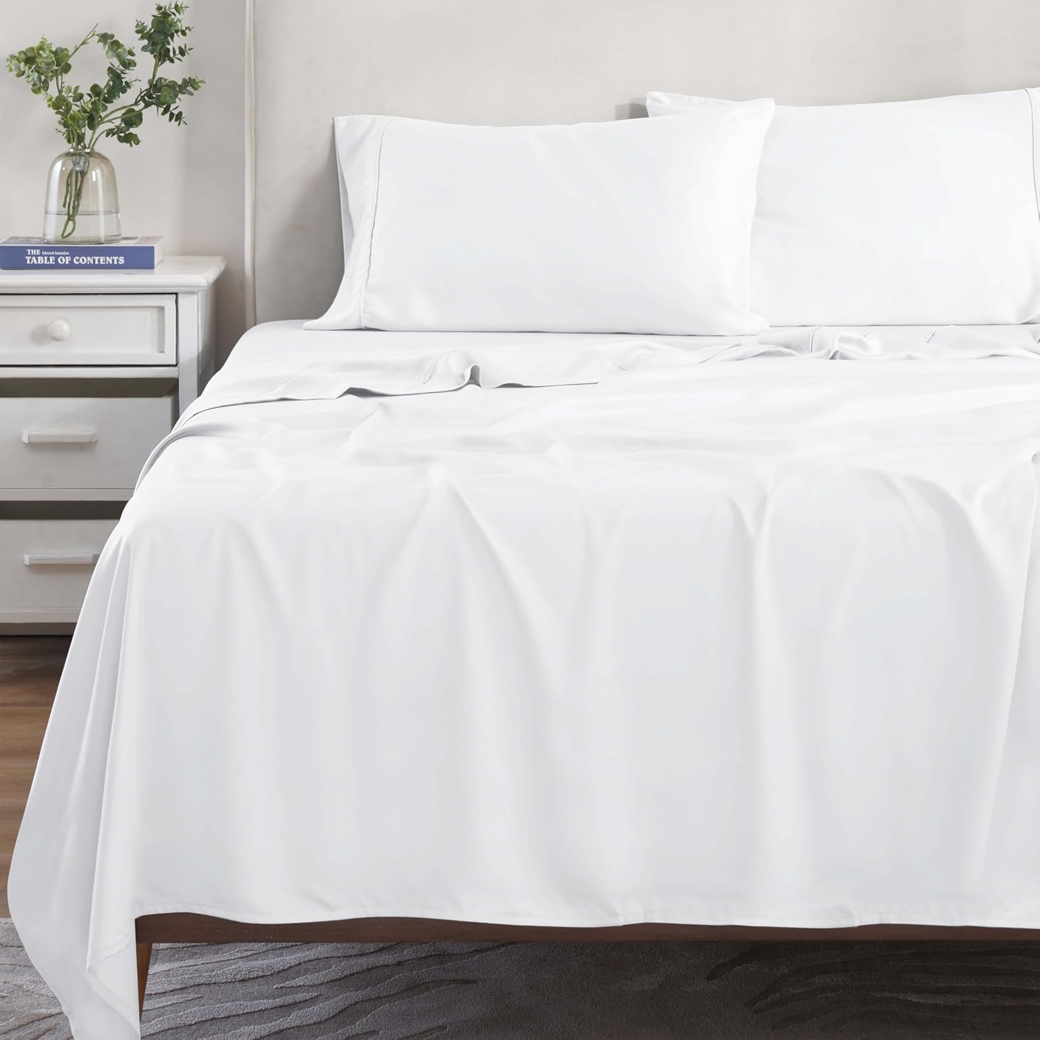 Superior Modal from Beechwood 300-Thread Count Solid Deep Pocket Sheet Set, King, White, 4-Piece SetxSuperior
