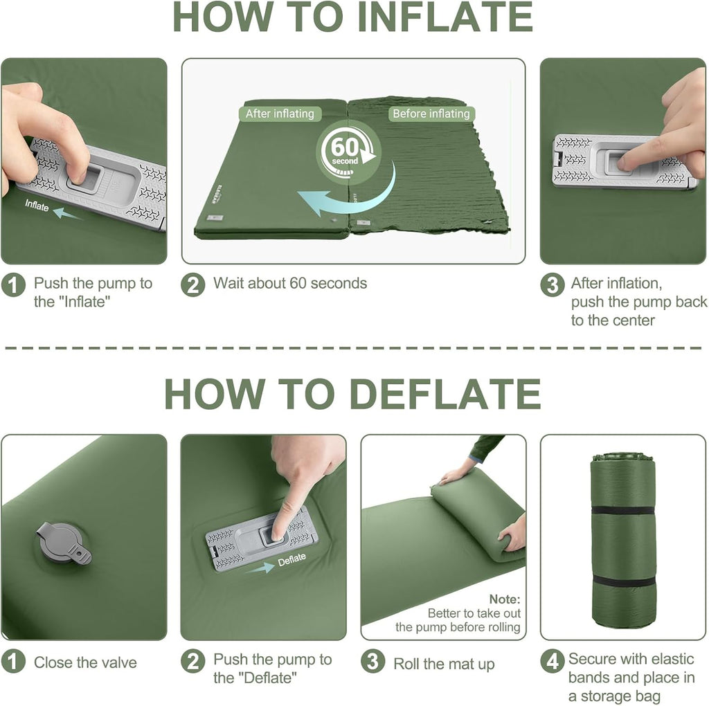 Elegear CumbreX™ Self Inflating Sleeping Pad, Built-in Electric Pump 3.15' Ultra-Thick Memory Foam Camping Mattress Pad with Pillow Double Sleeping Pad for Camping R-Value 9.5 Foam Camp Pad - Full