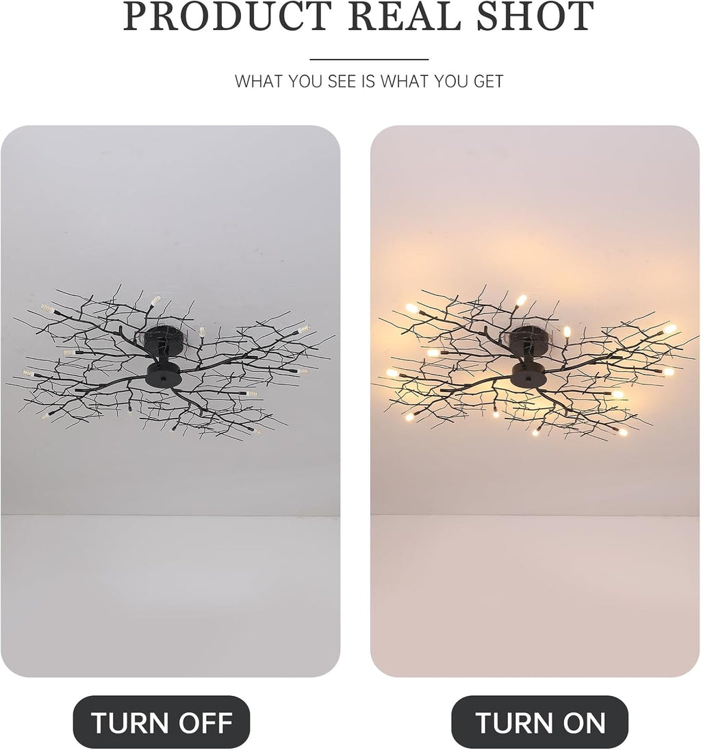 Vintage Handmade Tree Vine Decorative Branches Chandeliers Black Close to Ceiling Light Flush Mount Fixture with 12 Light 60W 44' Dia;Room Bedroom Kitchen Dining Room Aisle&Corridor