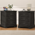 Farmhouse Nightstand with Charging Station- Wood Night Stand Set 2, 3 Drawer Nightstands Set of 2, Bedside Table with Storage, Rustic Night Stands for Bedroom, Closet, 18' Wide, 24' Tall