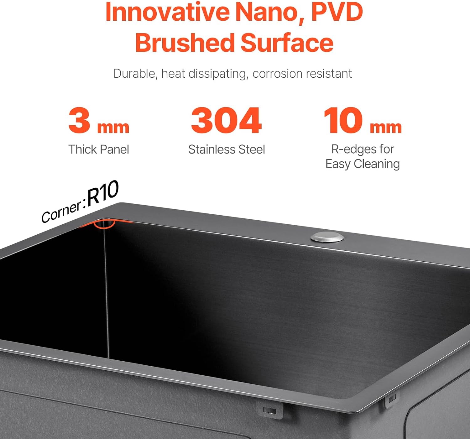 VEVOR 25' Recessed Kitchen Sink 9' Deep Top Mount Single Bowl Kitchen Sink 304 Stainless Steel Sink with Filter Basket Perfect for Home, RV, Laundry Room, Bar