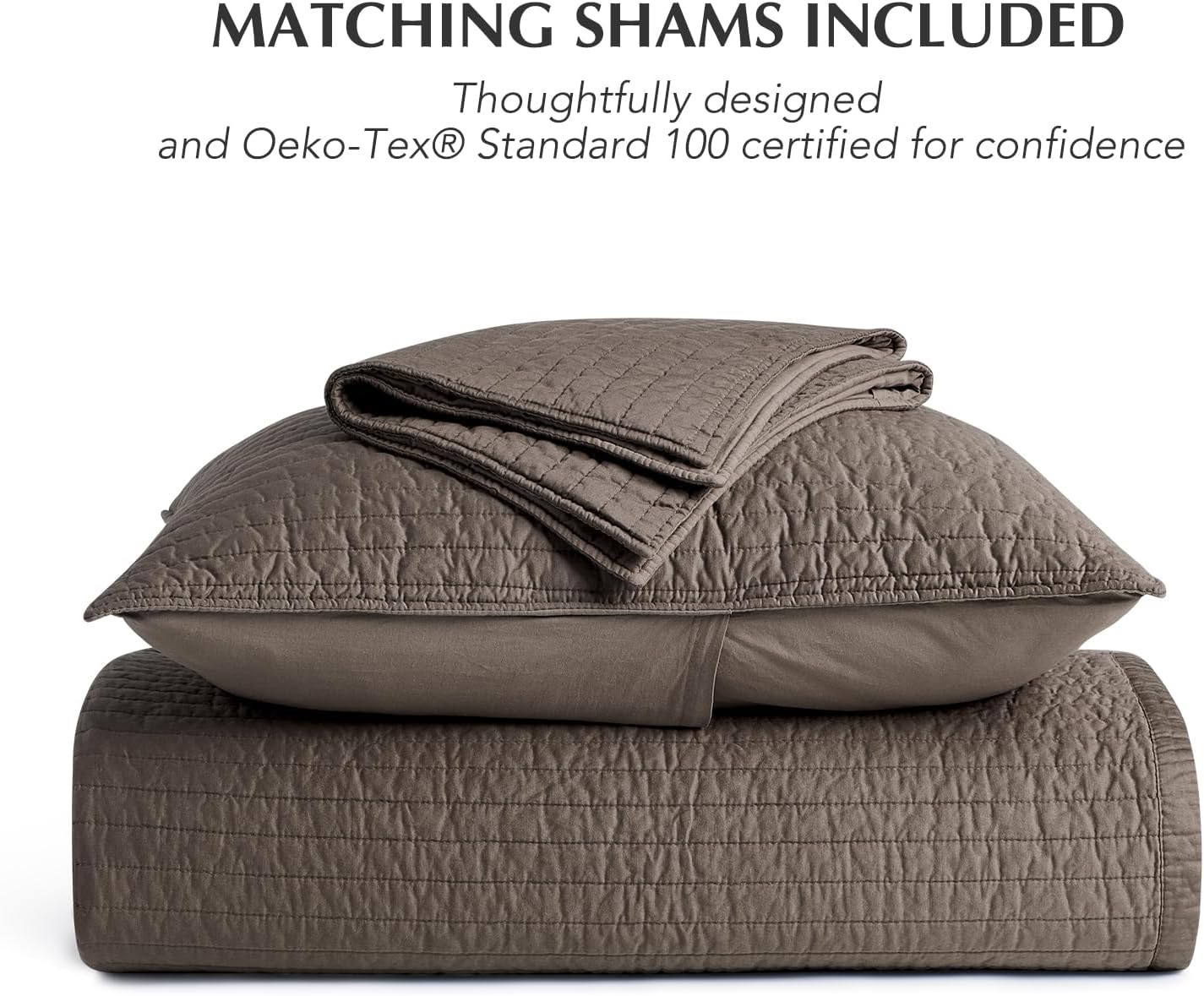 EVERGRACEHOME Cotton Sateen Quilt Set Oversized King, Pre-Washed Cotton Channel Stitch Coverlet Bedspread, 3 Pieces Lightweight Soft Bedding Sets for All Season, with 2 Pillow Shams, Mocha Brown