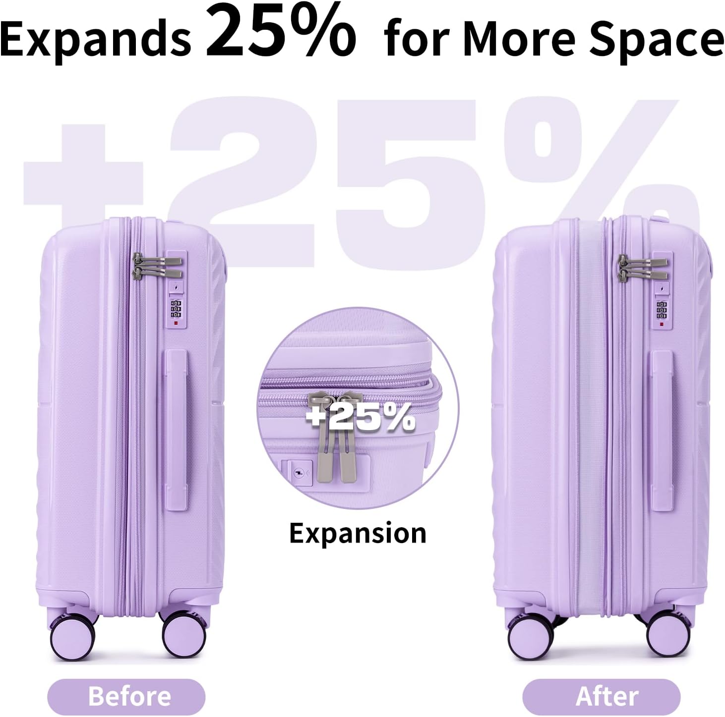 LARVENDER Luggage Sets 5 Piece Suitcases with Wheels Durable Hardshell Expandable Carry On with Lightweight Checked Duffel Bag Sets for Family Travel (28/24/20inch, Lavender)