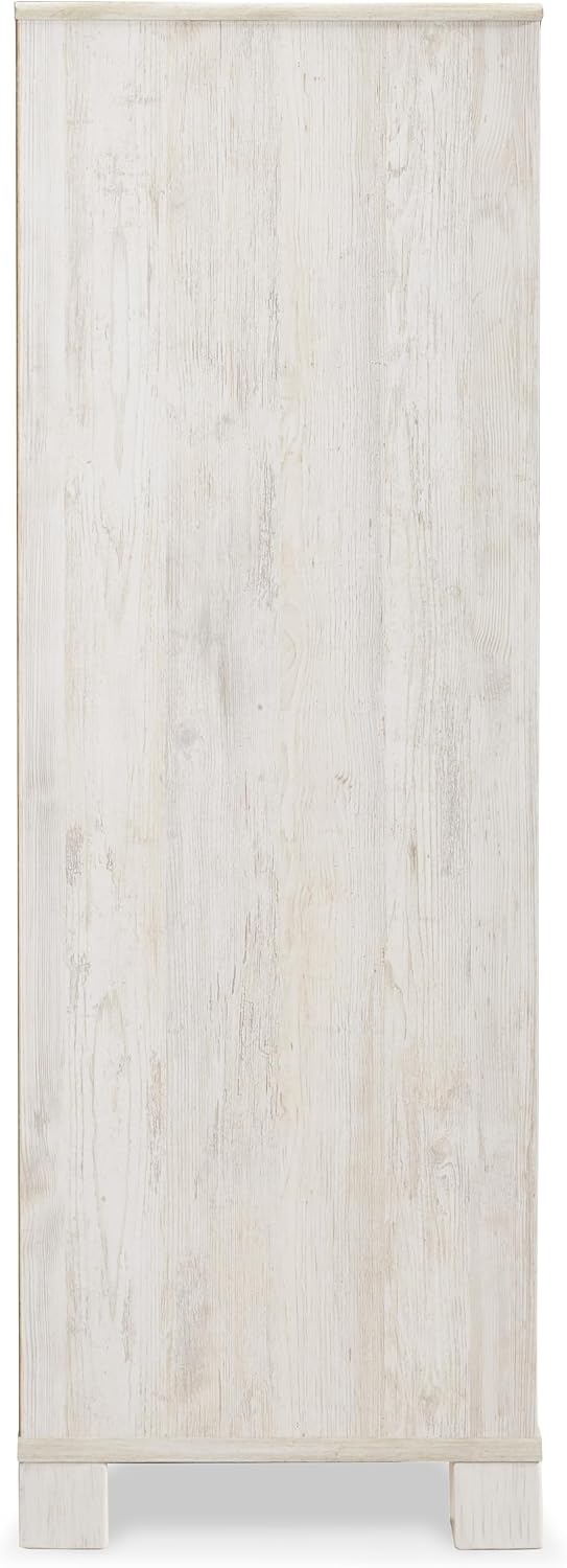 Signature Design by Ashley Paxberry Boho 5 Drawer Dressing Chest with Slider Door & 3 Adjustable Shelves, Whitewash