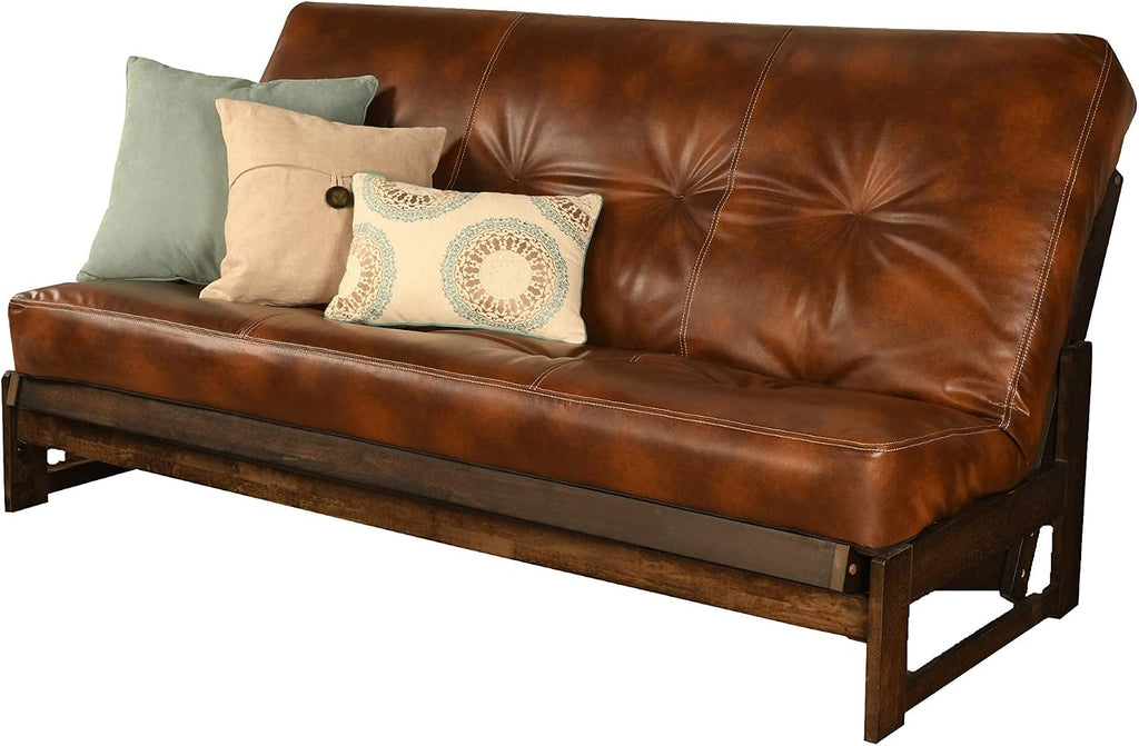 Kodiak Furniture Aspen Futon Set with Reclaim Mocha Finish, Oregon Trail Saddle Mattress, Full