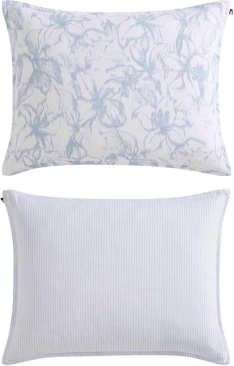 Tommy Hilfiger - Comforter Set, Luxuriously Soft Cotton Slub Bedding with Matching Sham, Abstract Inspired Design (Ethereal Floral Blue, Twin)