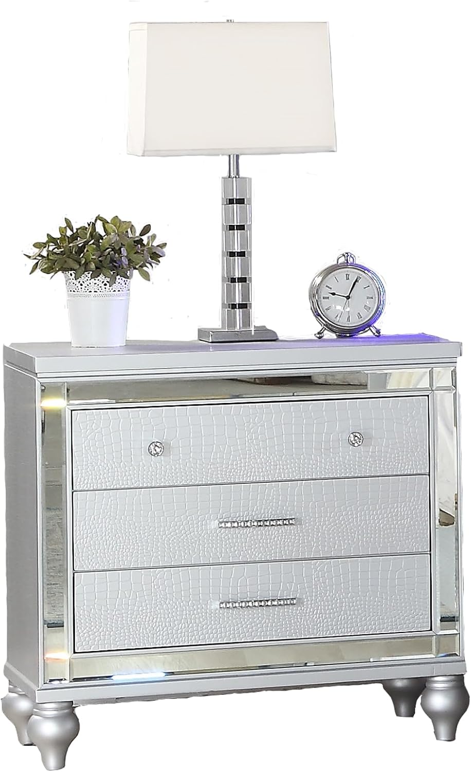 Full 4 PC LED Bedroom Set Made with Wood in Silver Color