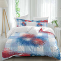 Independence Day Firework Duvet Cover Set Queen Size 4 Pieces 4th of July American Flag Blue Plaid Bedding Set with Zipper Closure, 1 Comforter Cover 92x106 Inches 1 Flat Sheet & 2 Pillow Cases