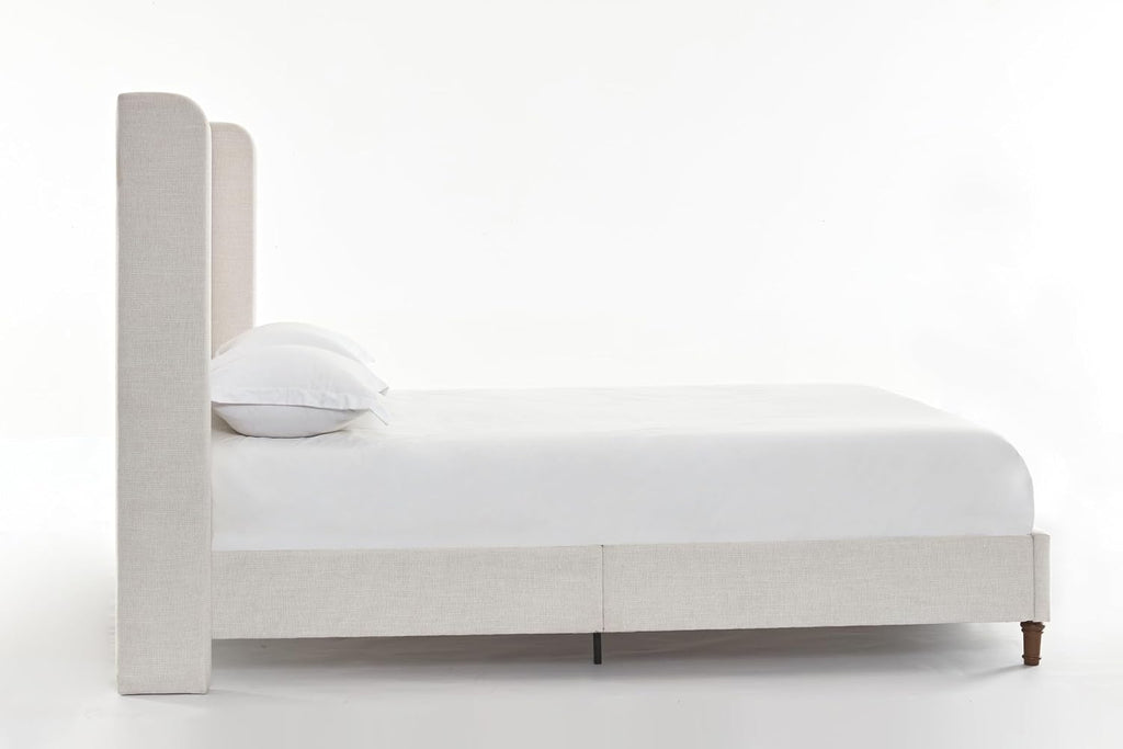 King Bed Frame with 54' High Headboard, Canvas Upholstered Platform Bed, Wingback Headboard, Solid Walnut Legs, Load Capacity 1000lbs, Simple Elegance.Ivory