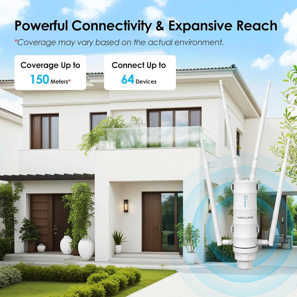 WAVLINK AC1200 Outdoor WiFi Extender, Weatherproof Dual Band Outdoor Access Point with POE, High Power Long Range WiFi Extender Signal Booster, 4x7dBi Antennas, AP/Router/Repeater Mode