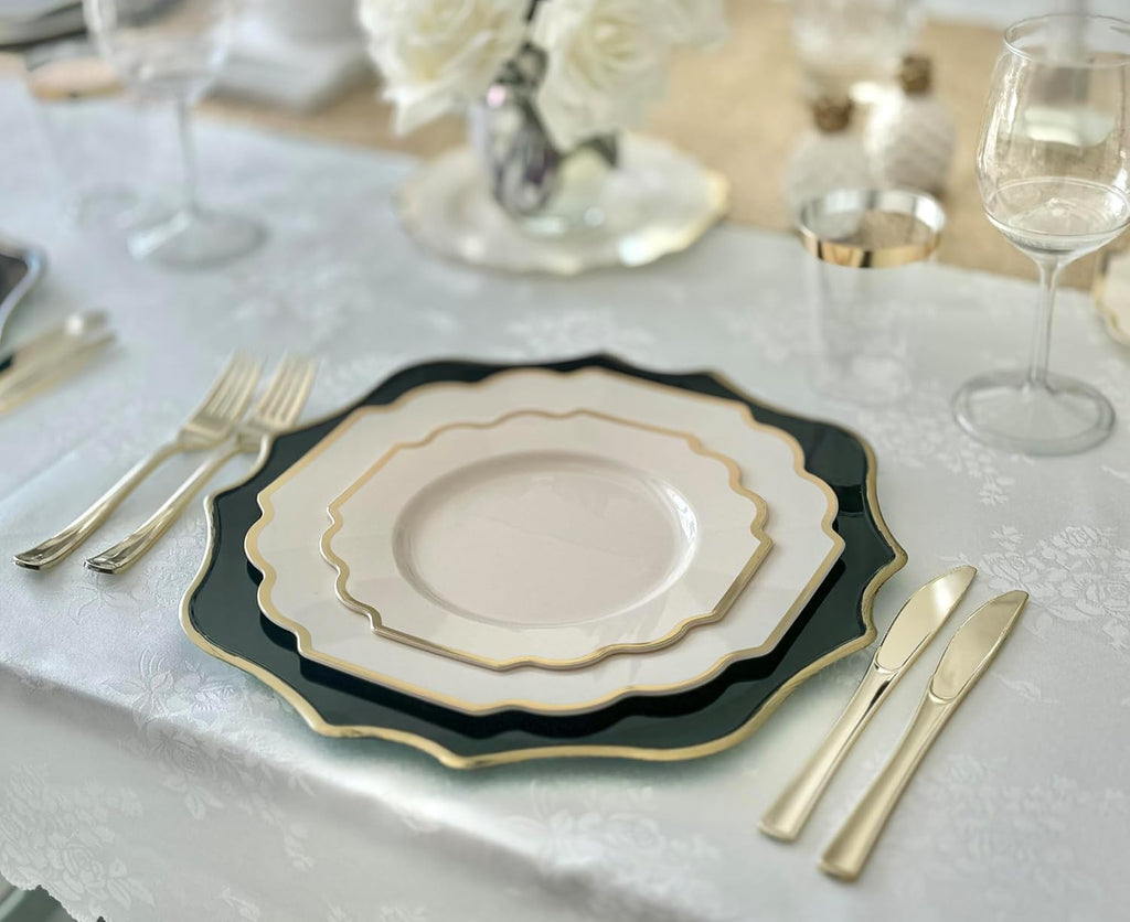' OCCASIONS ' 120 Plates Pack, Heavyweight Disposable Wedding Party Plastic Plates (10.5'' Dinner Plate,Imperial in Ivory & Gold)