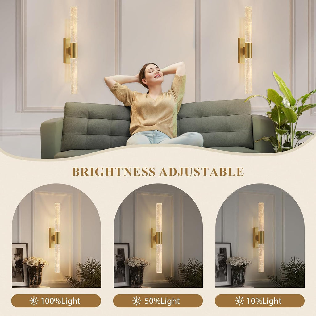 camuucci Battery Operated Wall Sconces Set of 2 Rechargeable Battery Powered Wall Light with 12000mAh Not Hardwired Dimmable Wall Lamp Fixtures for Bedroom Living Room Gold 20.9 Inches