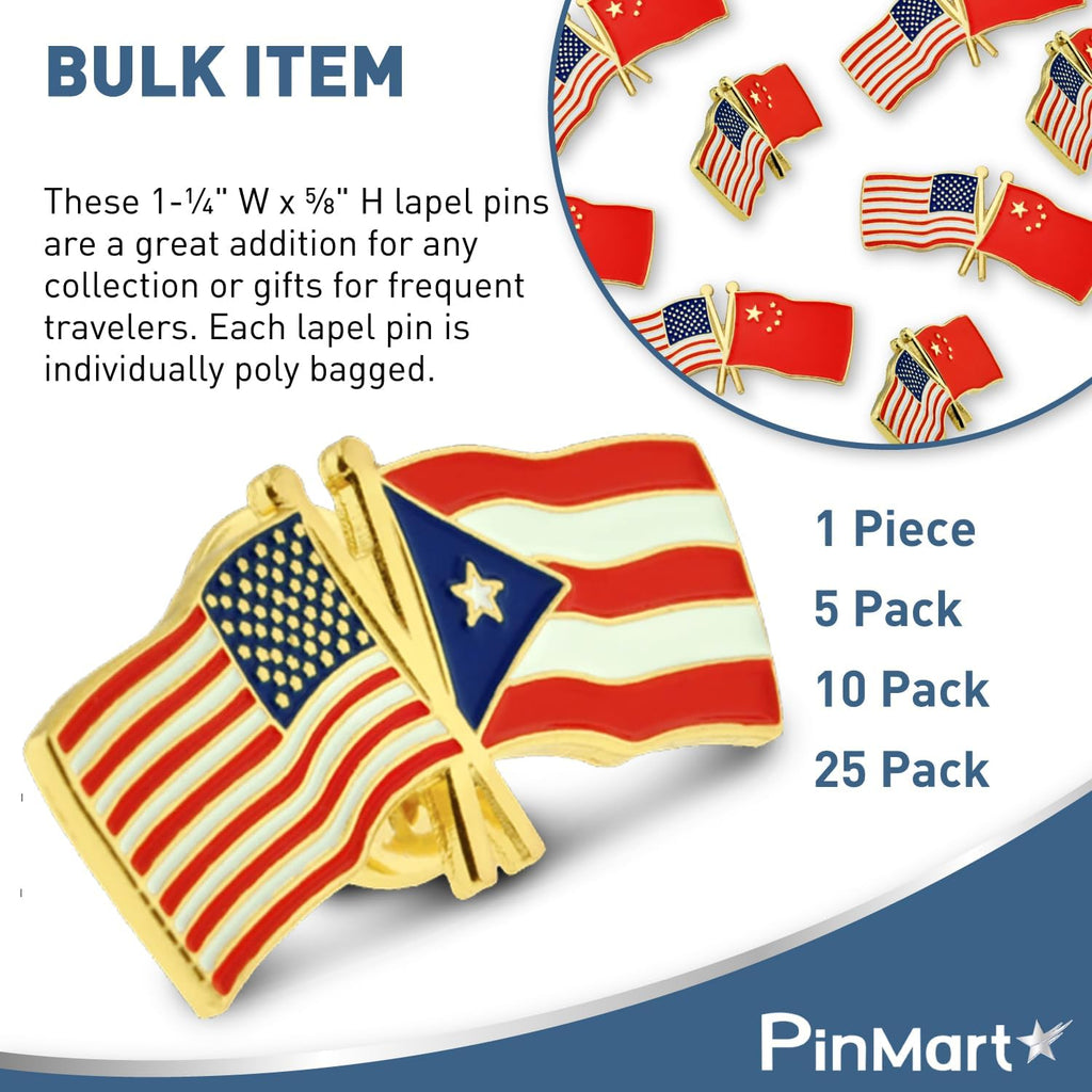 PinMart Crossed American Flag Lapel Pin - Gold Color Plated-Color Plated Enamel, USA and World Crossed Flag, Friendship & Unity, Hat, Jacket and Backpack Pins, Collectible, Patriotic Gift, Secure Clutch Back