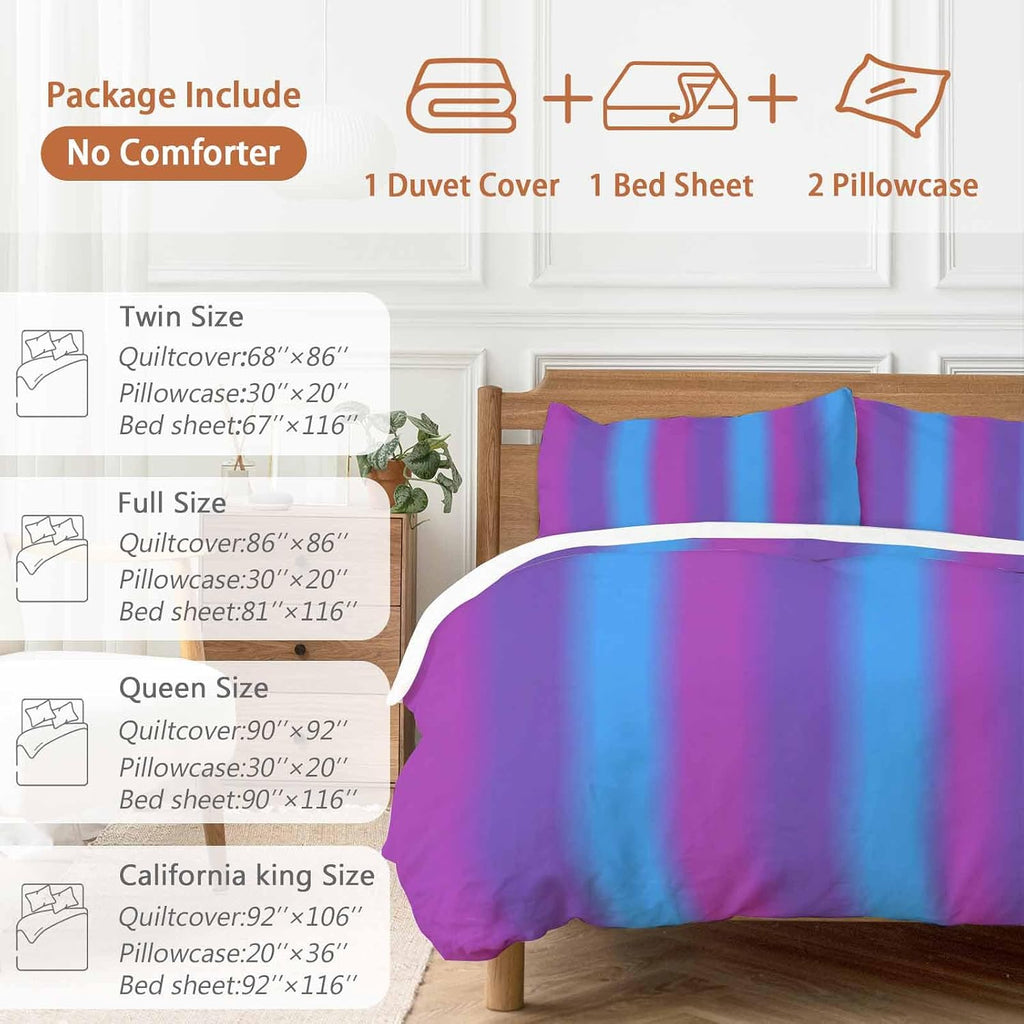 Color Striped Gradient Duvet Cover Set Queen Size 4 Pieces Modern Pink Purple Blue Minimalist Art Bedding Set with Zipper Closure, 1 Comforter Cover 92x106 Inches 1 Flat Sheet & 2 Pillow Cases