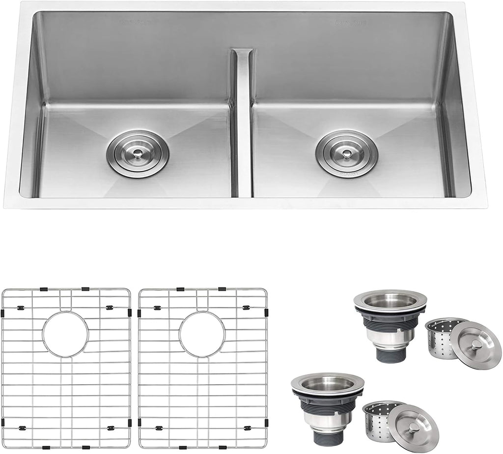 Ruvati 30-inch Low-Divide Undermount Tight Radius 50/50 Double Bowl 16 Gauge Stainless Steel Kitchen Sink - RVH7355