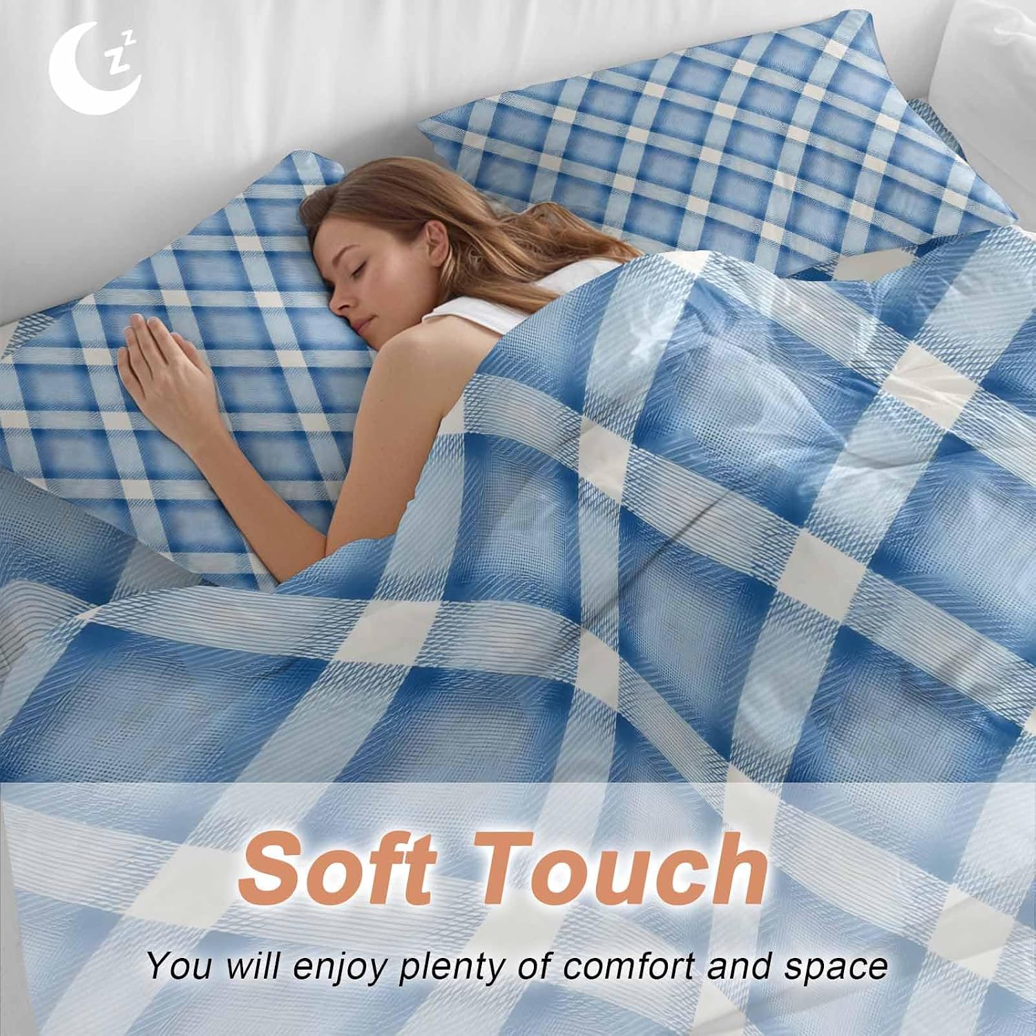 Prime Leader Blue Checkered Duvet Cover Set Queen Size 4 Pieces Modern Minimalist Watercolor Country Farm Bedding Set with Zipper Closure, 1 Comforter Cover 86x86 Inches 1 Flat Sheet & 2 Pillow Cases
