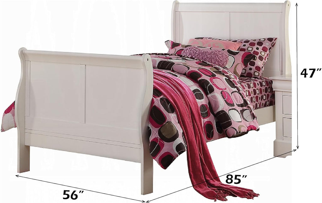 Elegant White Full Sleigh Bed Frame with Tall Headboard and Footboard, Full Size Platform Bedframe, Under Bed Storage Space, Strong Wooden Slats, Modern Mattress Foundation (Full)