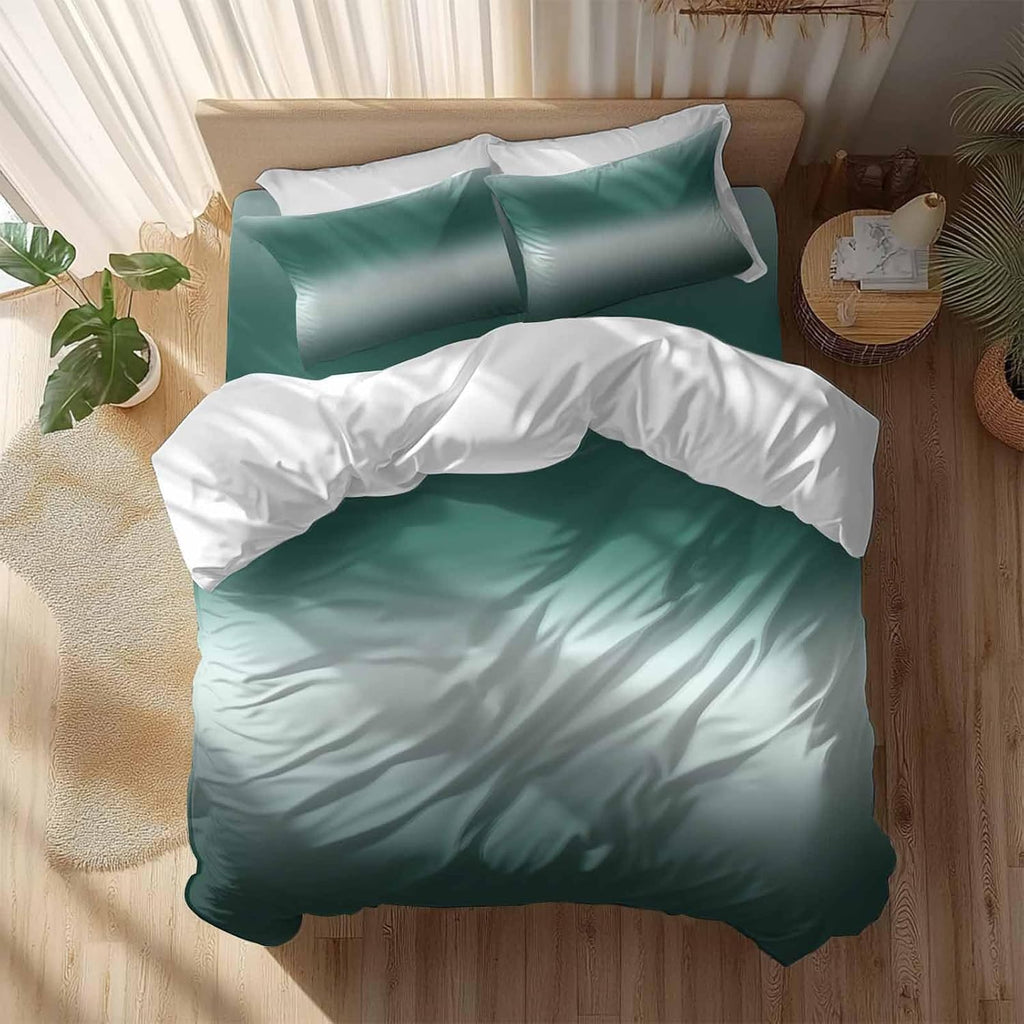 Prime Leader Gradient Green Duvet Cover Set Queen Size 4 Pieces Modern Minimalist Black Green Ocean Beach Bedding Set with Zipper Closure, 1 Comforter Cover 86x86 Inches 1 Flat Sheet & 2 Pillow Cases