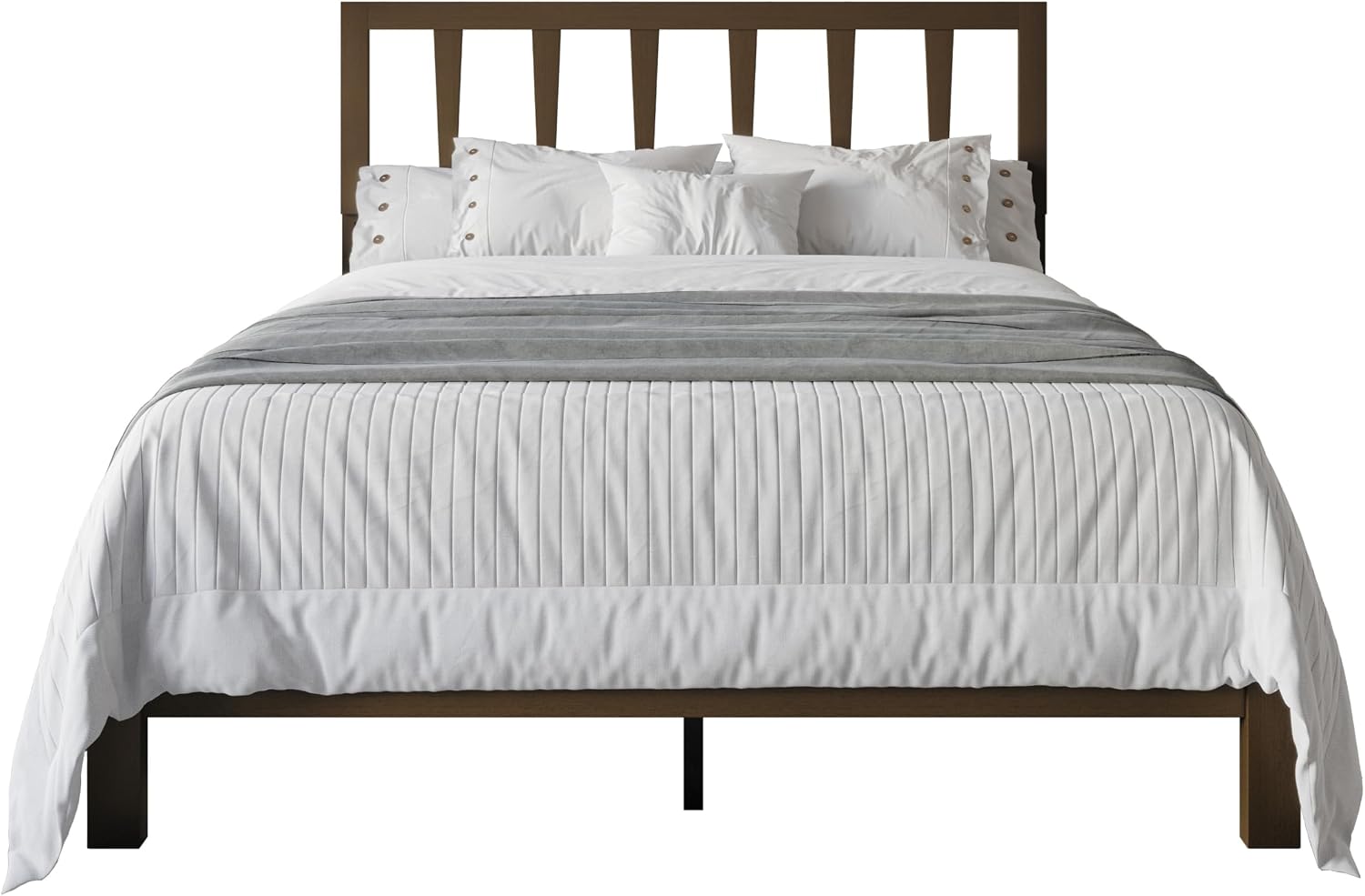 HOME DESIGN Elmira Twin Wood Platform Bed, Solid Wood Frame with Adjustable Height Headboard Leg, Easy Assembly, Brown Finish