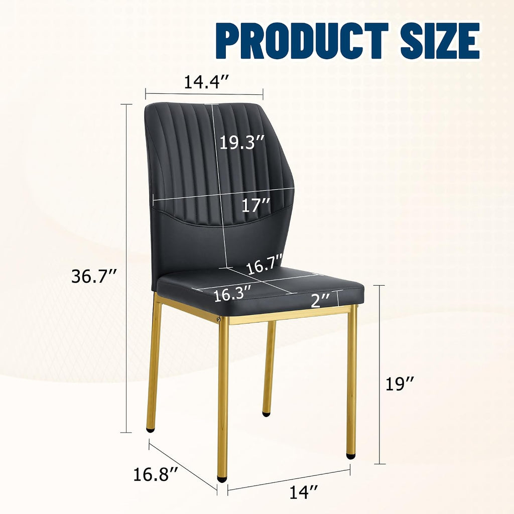 Dining Room Chairs Set of 4,Comfortable,Fashionable Soft Padded Kitchen Chairs High Backrests Metal Legs. Suitable for Living Room and Bedroom (Black+Gold Leg Set of 4)