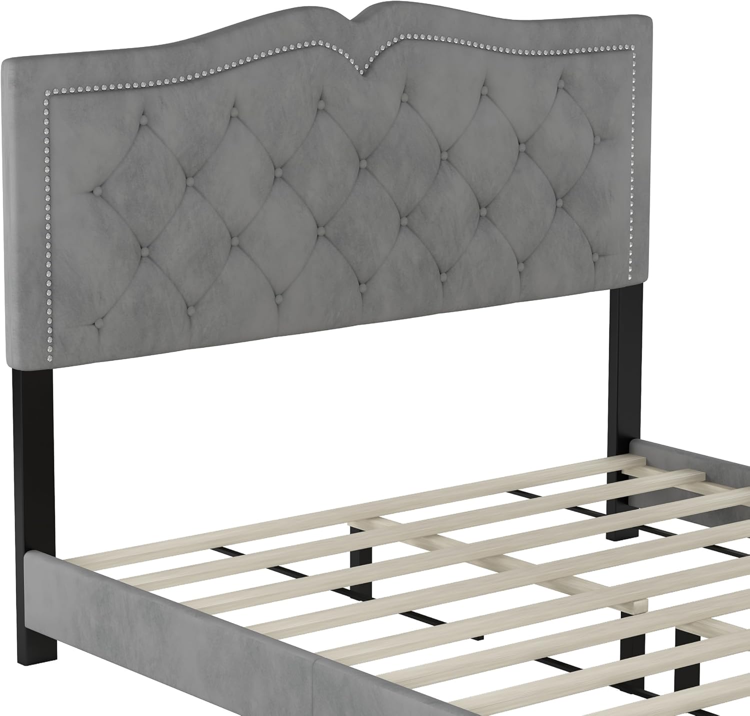 VilroCaz Elegant Velvet Design 3-Pieces Bedroom Sets, Modern Queen Size Platform Bed with 2 Nightstands, Bedside Table, Rivet Design Tufted Headboard