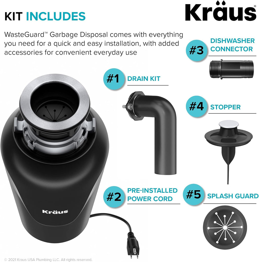 KRAUS 31 Inch Undermount Single Bowl Black Onyx Granite Kitchen Sink with WasteGuard™ Continuous Feed Garbage Disposal, KGU-413B-100-75MB