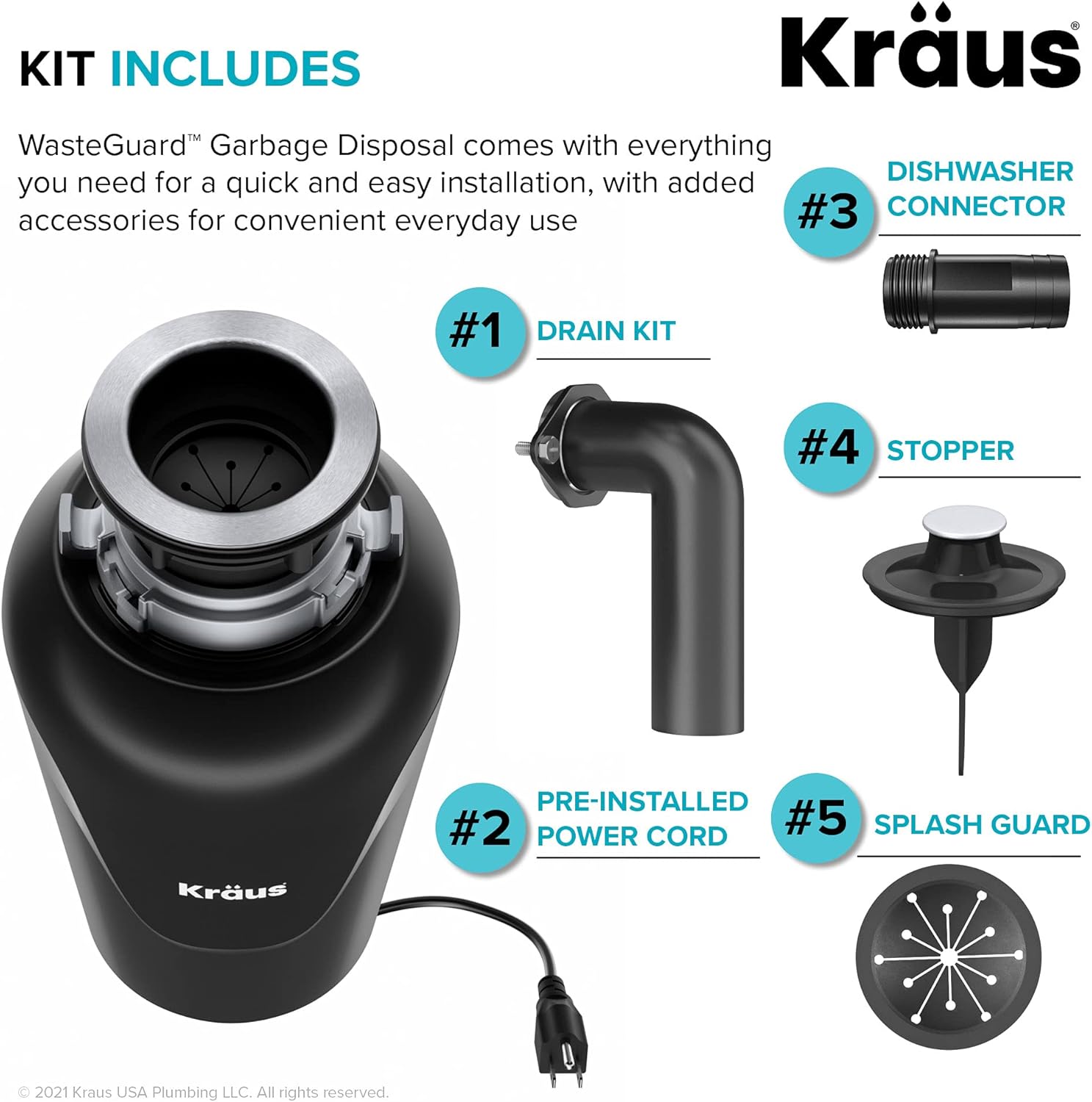 KRAUS 31 Inch Undermount Single Bowl Black Onyx Granite Kitchen Sink with WasteGuard™ Continuous Feed Garbage Disposal, KGU-413B-100-75MB