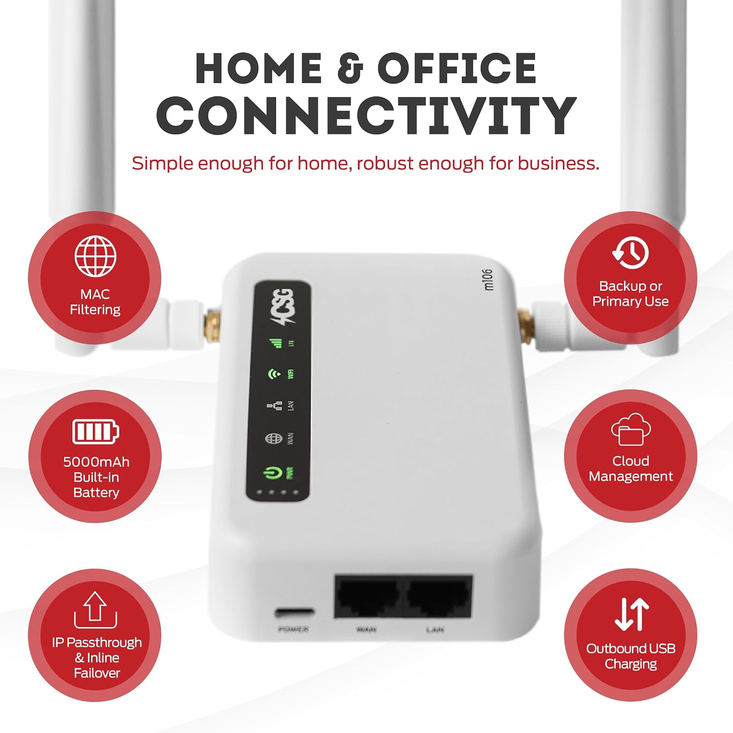 CSG m106 LTE Cellular Gateway Business or Home Router, Verizon 4G LTE Network Compatible, Built-in Failover, 5,000 mAh Backup Battery for Travel, Lightweight Portable Design, RV Internet