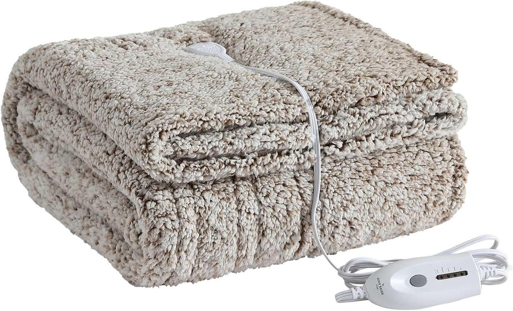 Eddie Bauer - King Size Heated Blanket, Ultra-Soft Rib Plush Bedding with Solid Sherpa Reverse, Throw Blanket with 10 Heat Settings & Auto Shut-Off (Lookout Mountain Brown)