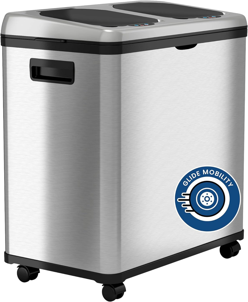 iTouchless 16 Gallon Touchless Sensor Kitchen Trash Can and Recycle Bin with Wheels, 61 Liter Stainless Steel Dual-Compartment (2 x 8 Gallon) Combo Recycling and Garbage Trashcan