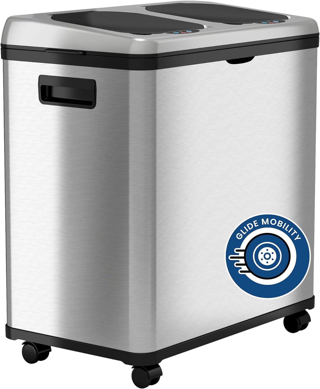 iTouchless 16 Gallon Touchless Sensor Kitchen Trash Can and Recycle Bin with Wheels, 61 Liter Stainless Steel Dual-Compartment (2 x 8 Gallon) Combo Recycling and Garbage Trashcan
