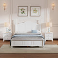 Rustic Farmhouse Bedroom Set with Elegant Curved Headboard, Sturdy Wooden Bed Frame and 2 Nightstands - Classic Country Style Furniture for Master Bedroom,Guest Room (White,Full Bed+2 Nightstands)
