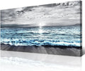 Wapluam Large Wall Decor For Living Room Canvas Wall Art For Bedroom Office Wall Decorations Black And White Painting Blue Sea Wave Pictures Artwork For Modern Stretched and Framed Beach Posters
