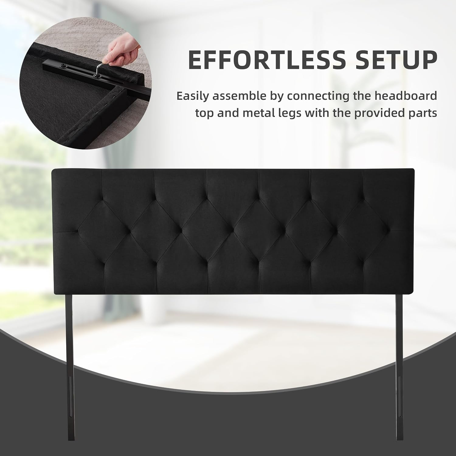 Howjoe Linen Upholstered Headboard King Size, Modern Diamond Tufting Solid Wood California King Headboard Only, Adjustable Height from 37' to 51' Head Board, Bed Frame or Wall Mount Headboards, Black