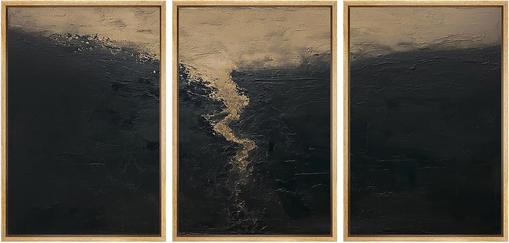 SIGNWIN Framed Canvas Print Wall Art Set Dark Horizon Abstract Black and Gold Illustrations Modern Scenic Colorful Ultra for Living Room, Bedroom, Office - 24'x36'x3 Natural