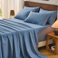 Bedlifes 100% French Flax Linen Sheets Set King Size - 6 Piece Extra Deep Pocket 18-24',Soft Breathable King Bed Sheets with Temperature Regulating & Moisture-Wicking(Flint Blue