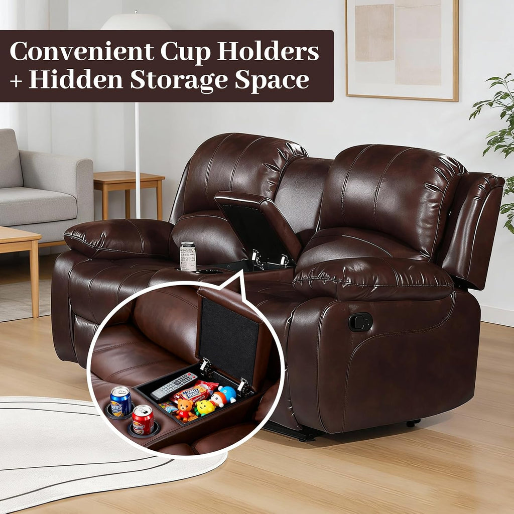 Betsy Furniture 3PC Faux Leather Manual Reclining Couch Set, Living Room Furniture Set, Sofa, Loveseat, Glider, 8018 Multiple Colors (Brown, Sofa+Loveseat+Chair)