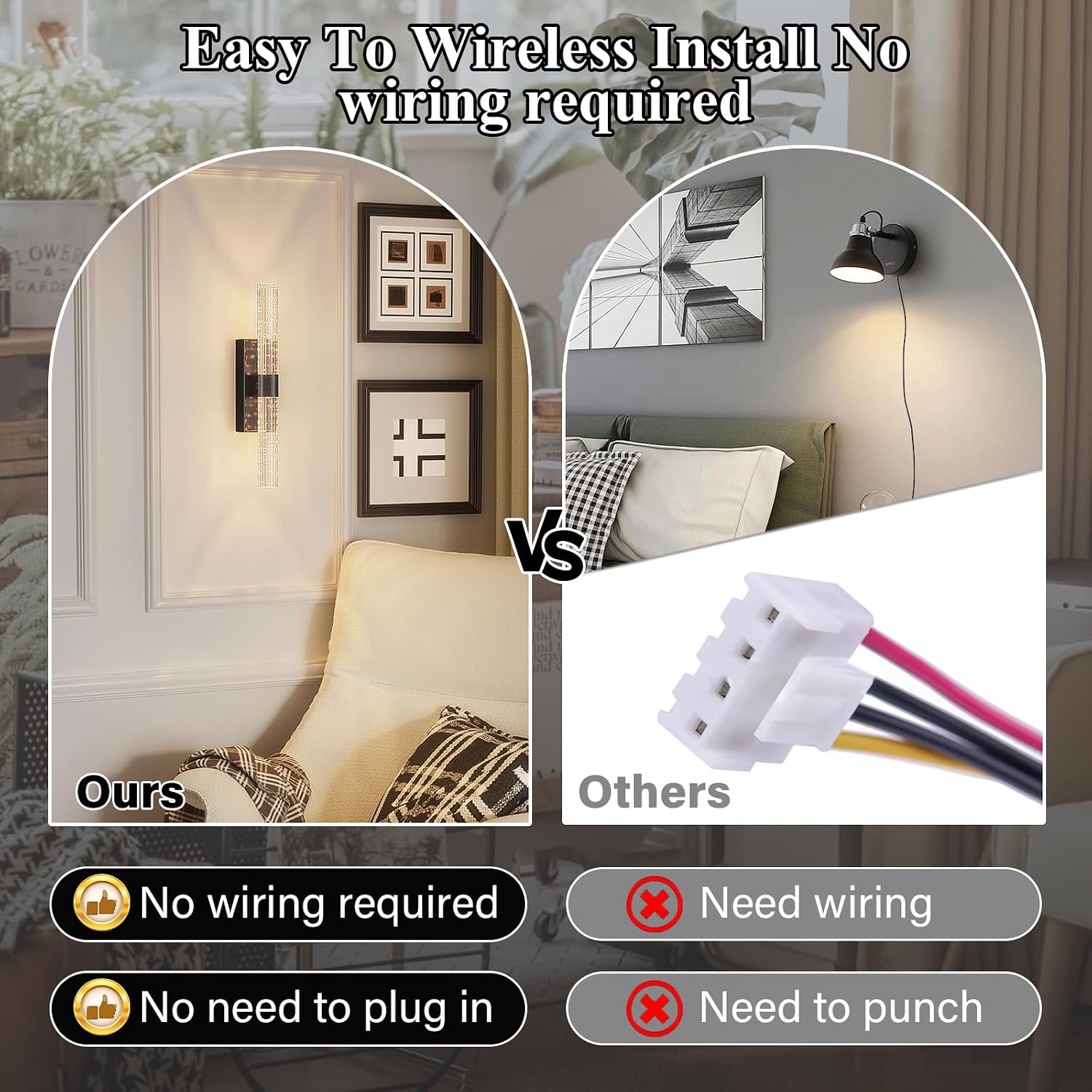 camuucci Battery Operated Wall Sconces Set of 2 Rechargeable Battery Powered Wall Light with 12000mAh Not Hardwired Dimmable Wall Lamp Fixtures for Bedroom Living Room Black 15.3 Inches