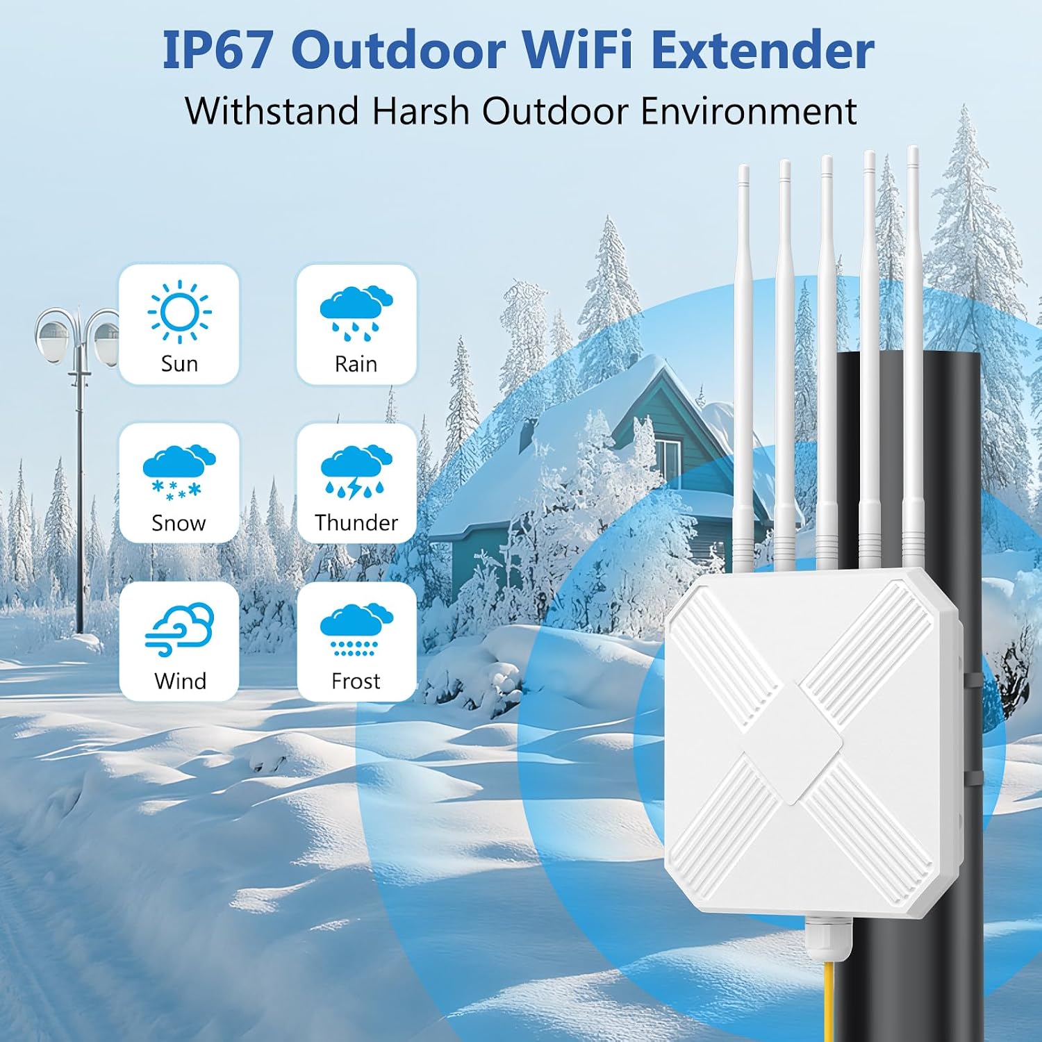 AX3000 Outdoor WiFi 6 Extender - Outdoor Access Point - Long-Range Dual Band WiFi, IP67/PoE/5 Antennas for Events, Commercial Use | Starlink-Compatible