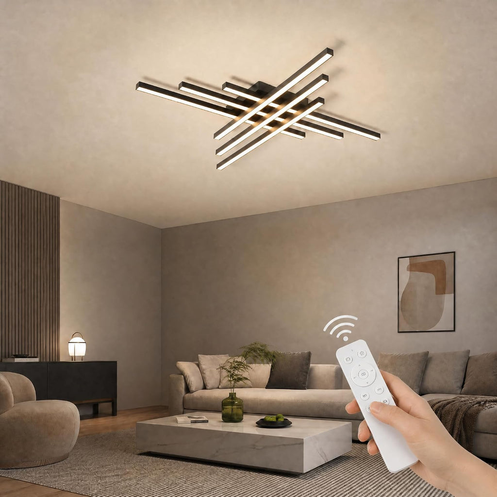 Modern LED Ceiling Lights 43.3' Black Flush Mount Ceiling Light Fixture Sputnik Dimmable Ceiling Lights with Remote Control for Bedroom Living Room Kitchen Room(6 Lights)