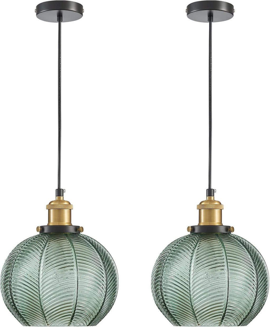 7.8in Vintage Pendant Light 2- Light Kitchen Sink Pendant Lights with Green Hand Blown Glass Small Hanging Lamp for Kitchen Island Dining Room Bedroom Bathroom Hallway E26
