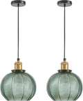 7.8in Vintage Pendant Light 2- Light Kitchen Sink Pendant Lights with Green Hand Blown Glass Small Hanging Lamp for Kitchen Island Dining Room Bedroom Bathroom Hallway E26