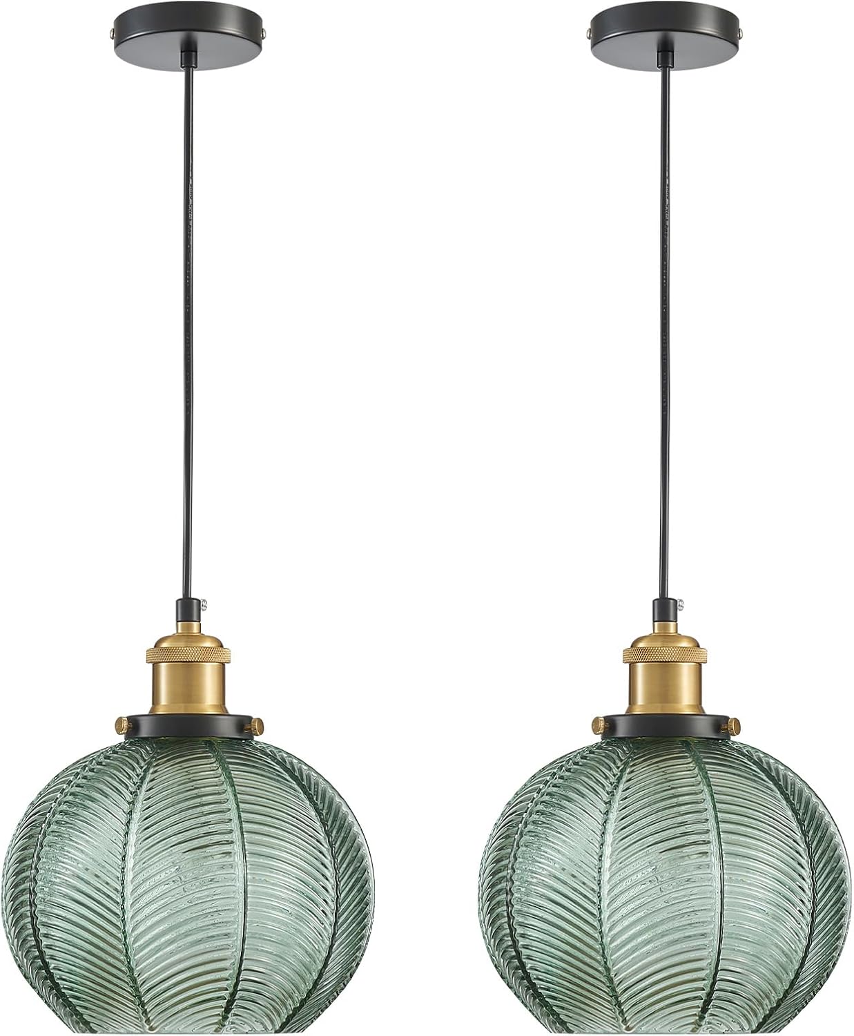 7.8in Vintage Pendant Light 2- Light Kitchen Sink Pendant Lights with Green Hand Blown Glass Small Hanging Lamp for Kitchen Island Dining Room Bedroom Bathroom Hallway E26