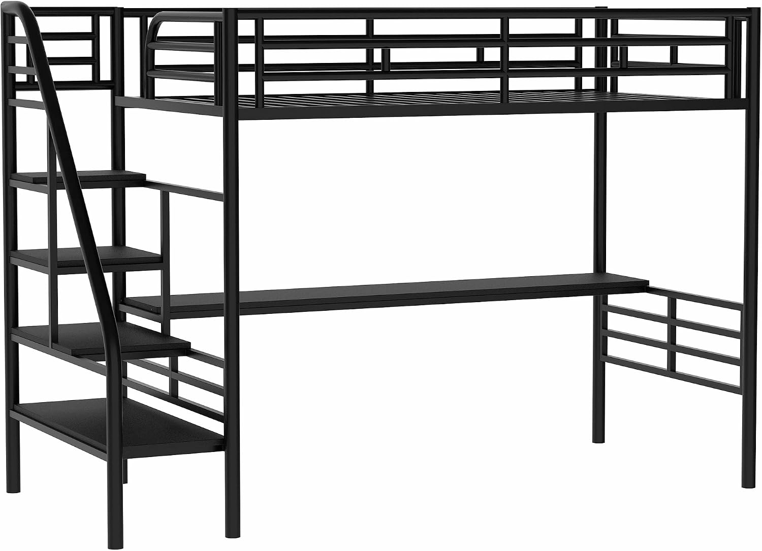Twin Size Metal Loft Bed Frame with Desk,Bed Designed W/Full-Length Metal Desk Surface,No Box Spring Needed,for Bedroom,Black