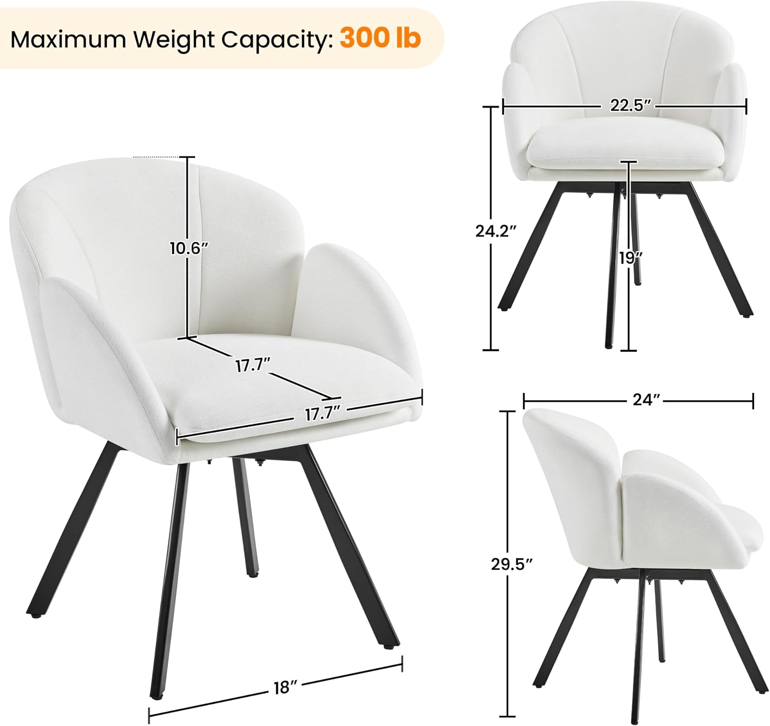 Yaheetech Swivel Accent Chair, Flower Chenille Armchair, Vanity Chair Side Chair with 360-Degree Swivel Base and Seat Cushion for Living Room/Bedroom/Home Office/Makeup, White, Set of 2