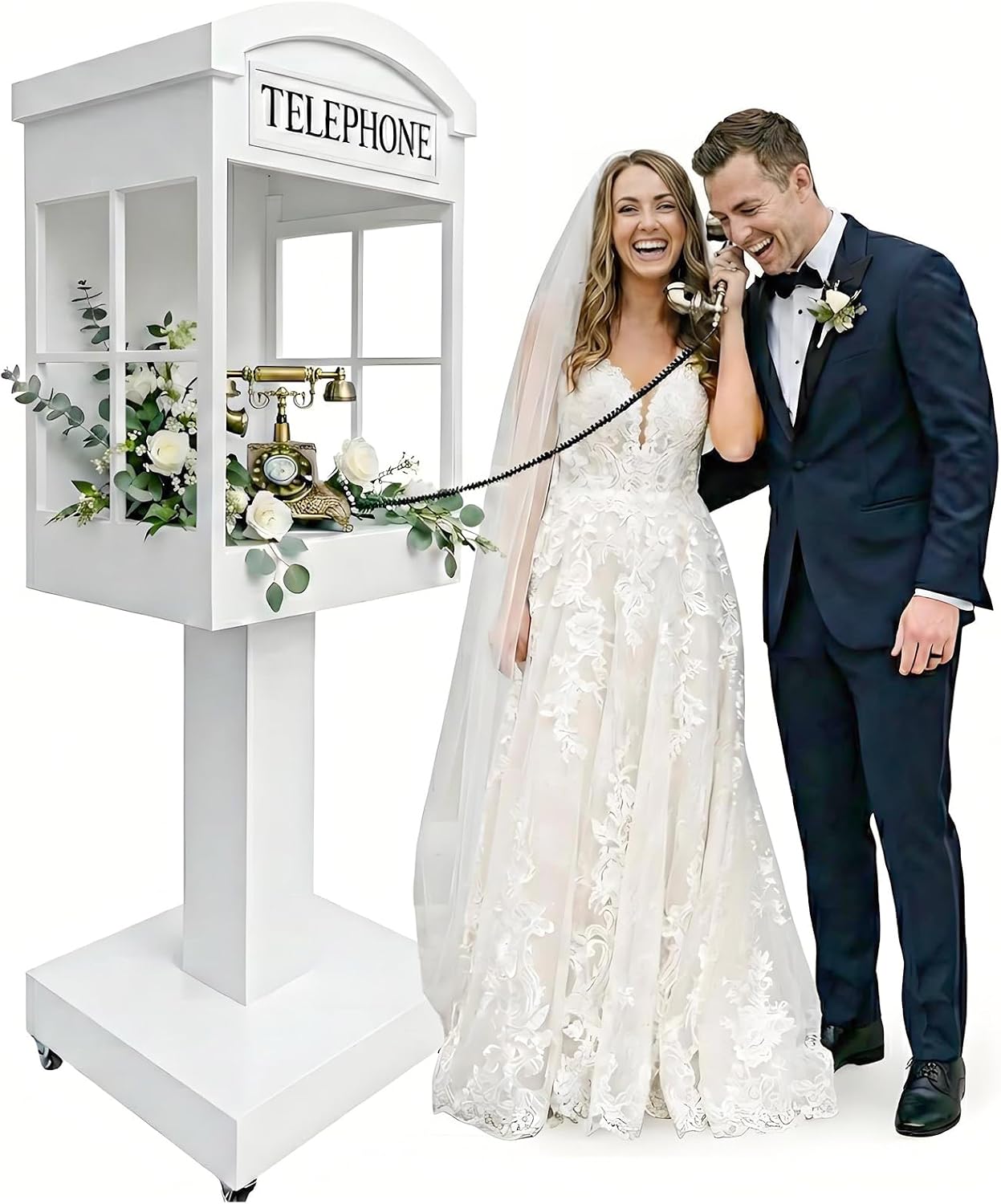 Audio Guest Book Stand Phone Booth for Wedding Party Leave a Message Video Phone Wedding Decoration Telephone Booth Box Audio Guestbook Stand White Recording Table